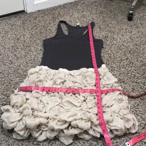 Haute Hippie Dress Size Small Gray Modal Tan Linen Bubble Hem Mini - Picture 10 of 10